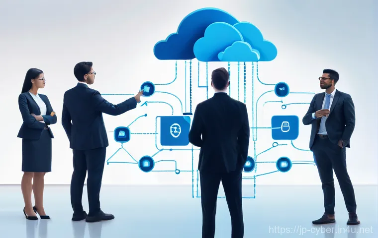 클라우드 보안 전문가로 성장하기 - **Prompt:** A focused cloud security expert (male, mid-30s, sharp, professional attire) is seated at...