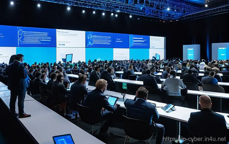 사이버보안 컨퍼런스와 세미나 소개 - Prompt 1: Cutting-Edge Cybersecurity Conference Atmosphere**