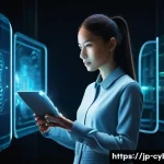 사이버보안 업계의 최신 뉴스와 사건 - **Prompt:** A young, determined professional, dressed in smart casual attire, stands in a futuristic...
